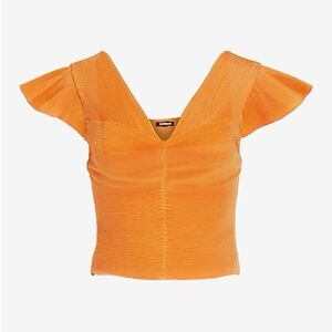 Pleated Flutter Sleeve Cropped Top orange size XS never worn fitted